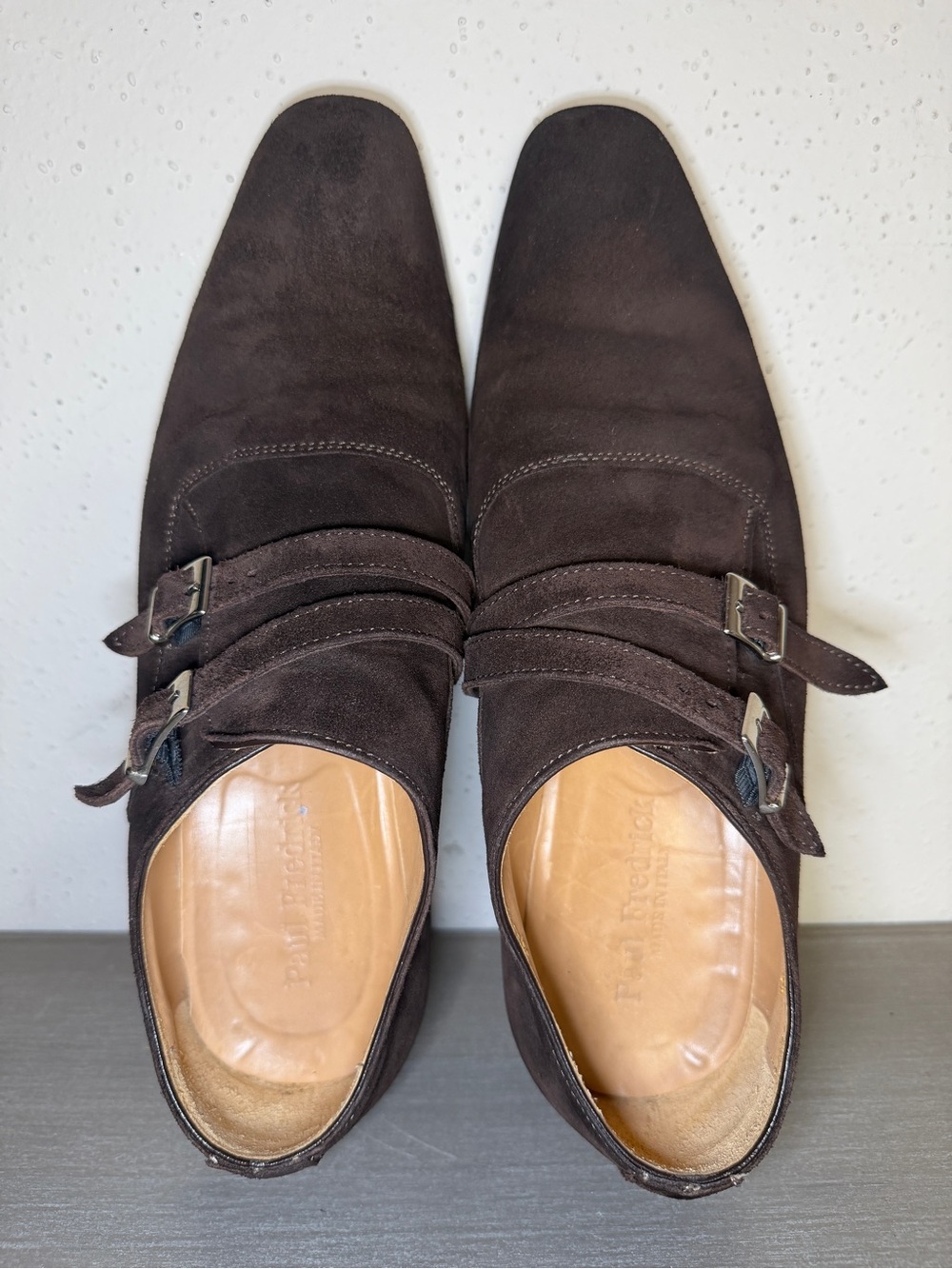 Paul Fredrick Brown Suede Double Monk Strap Shoes Men’s Size 8.5 Made In Italy - Picture 4 of 13